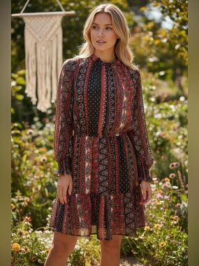 Boutique Long Sleeve Paisley Dress